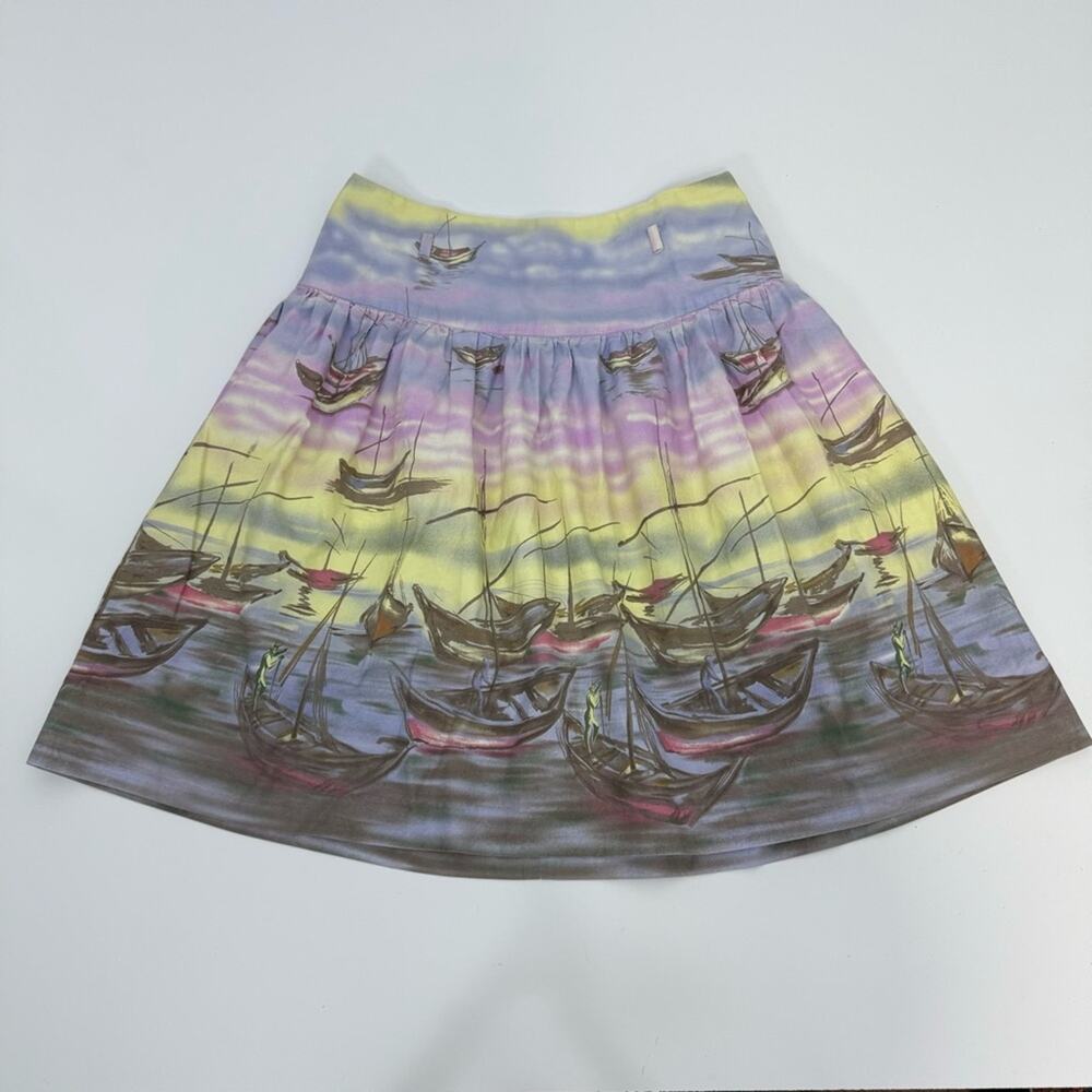 Anthropologie Odille Venice Boat Print Drop Waist Skirt Pastel Pink Yellow 4